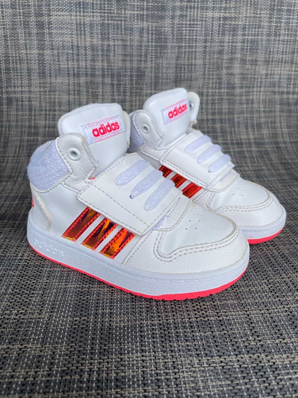 adidas Hoops 2.0 Mid Sneakers "White/Signal Pink" Easy-On Shoes Toddler 7